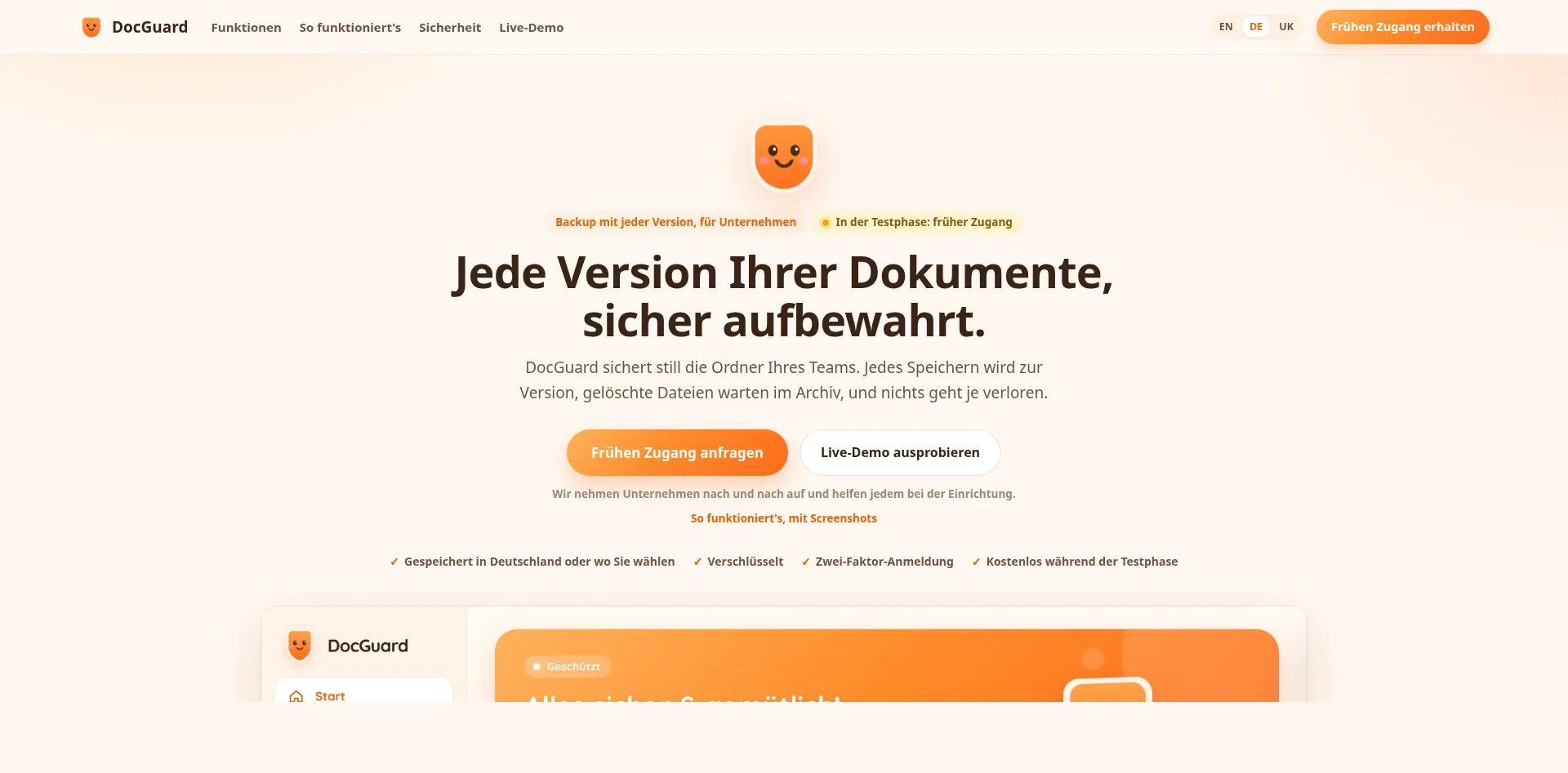 Screenshot der Website DocGuard