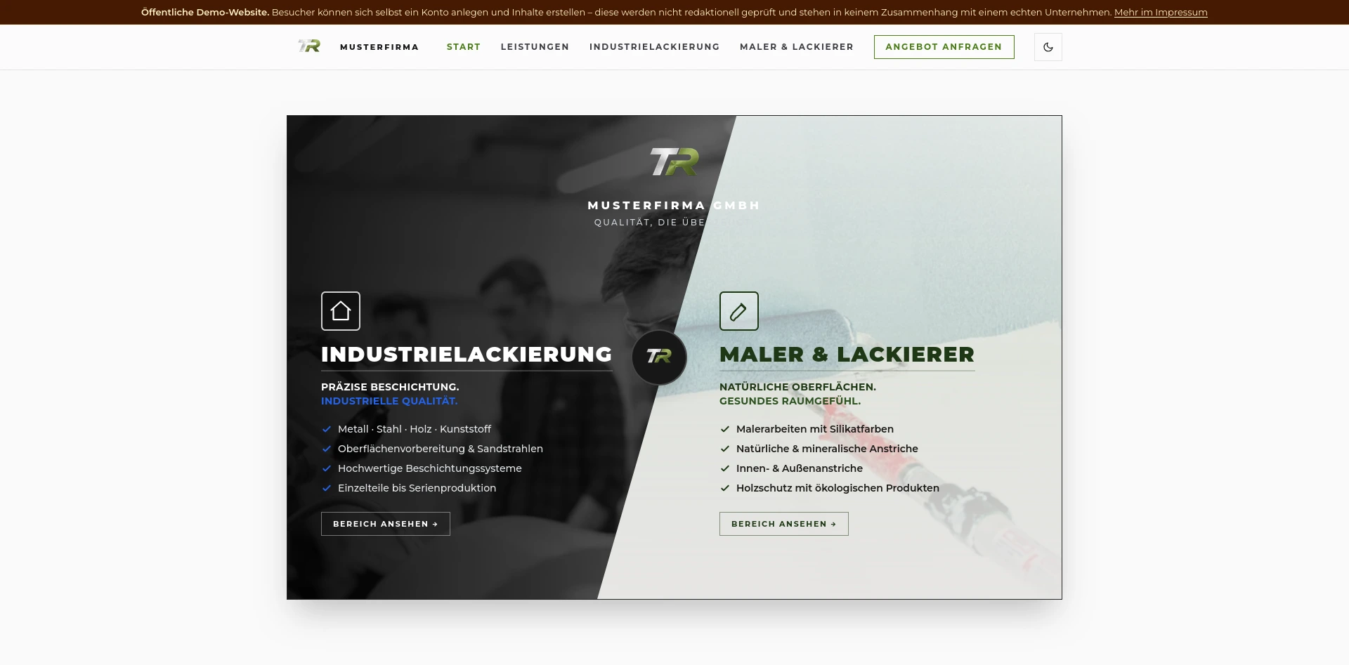 Screenshot der Musterfirma-CMS-Demo